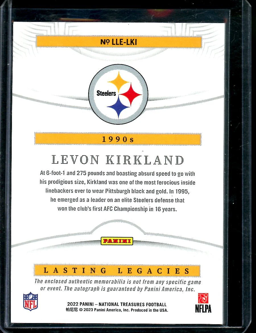 2022 Panini National Treasures Levon Kirkland Lasting Legends Patch Auto /99 Steelers - Image 2