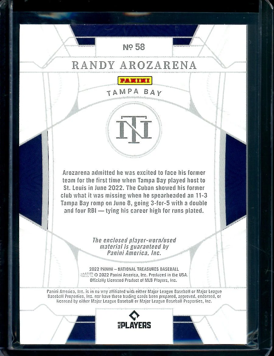 2022 Panini National Treasures Randy Arozarena Patch /25 Rays - Image 2