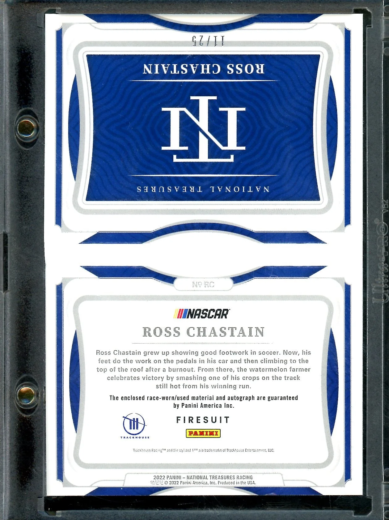 2022 Panini National Treasures Ross Chastain Firesuit Booklet Patch Auto /25 NASCAR - Image 2