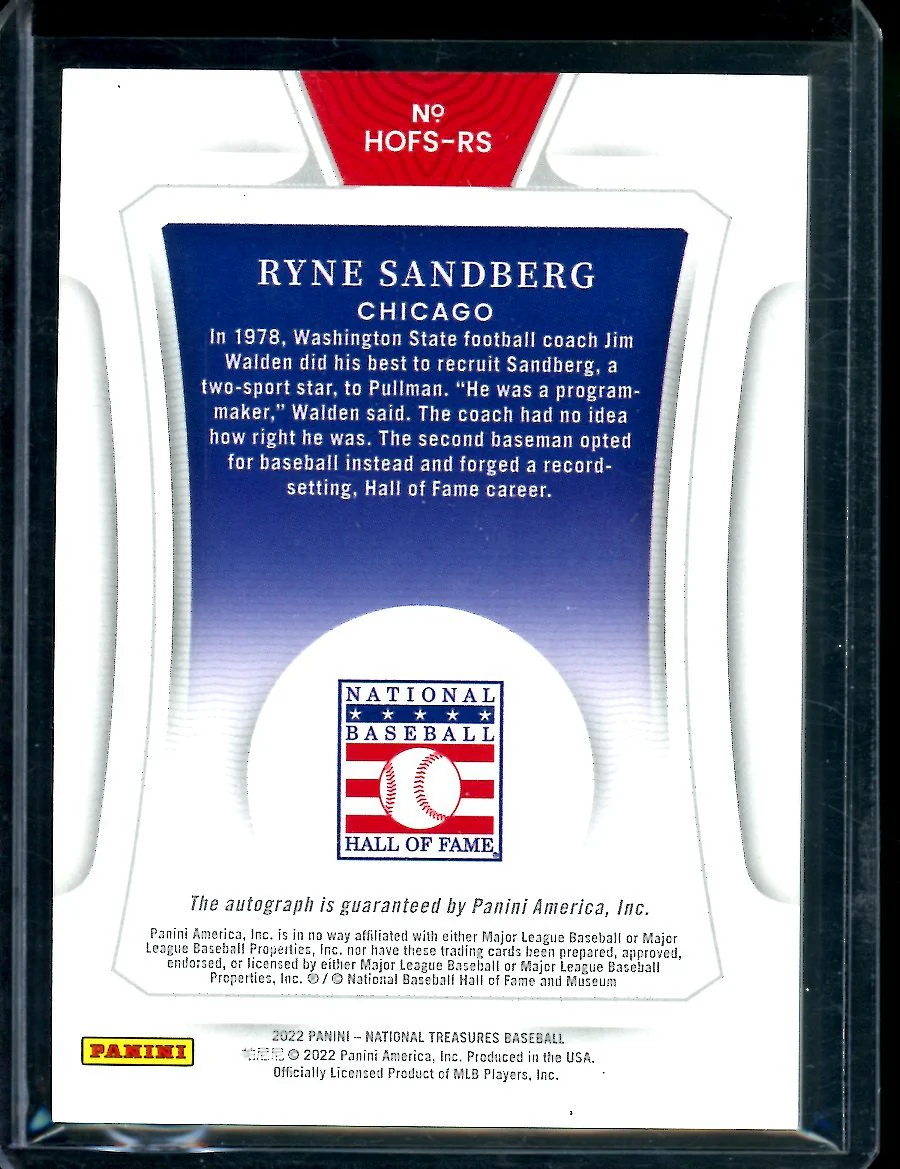 2022 Panini National Treasures Ryne Sandberg Hall of Fame Auto /25 Cubs - Image 2
