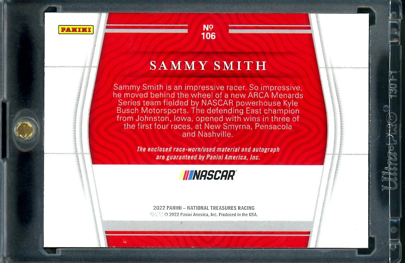 2022 Panini National Treasures Sammy Smith Rookie RPA /10 NASCAR - Image 2