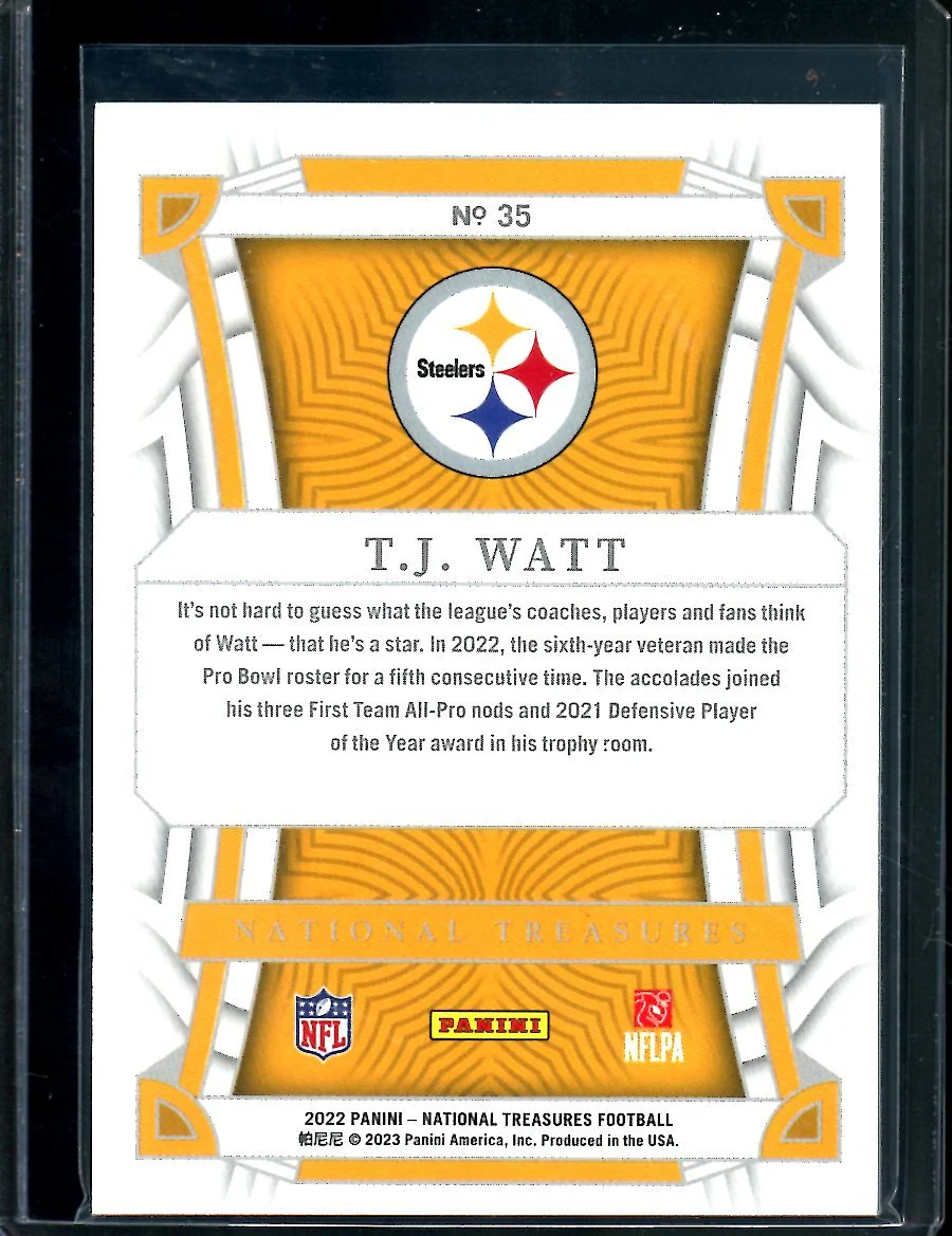 2022 Panini National Treasures T.J. Watt Purple /49 Steelers - Image 2