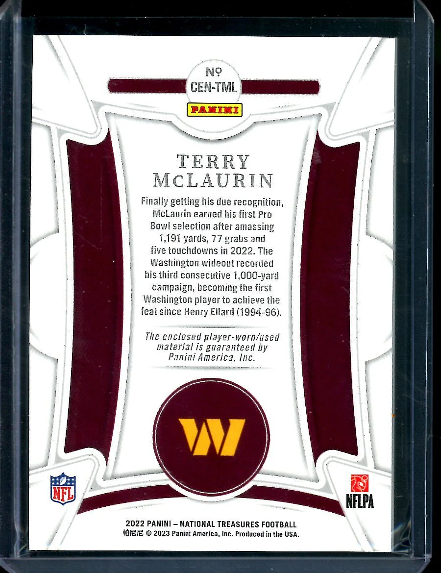 2022 Panini National Treasures Terry McLaurin Century Materials Patch /25 Commanders - Image 2