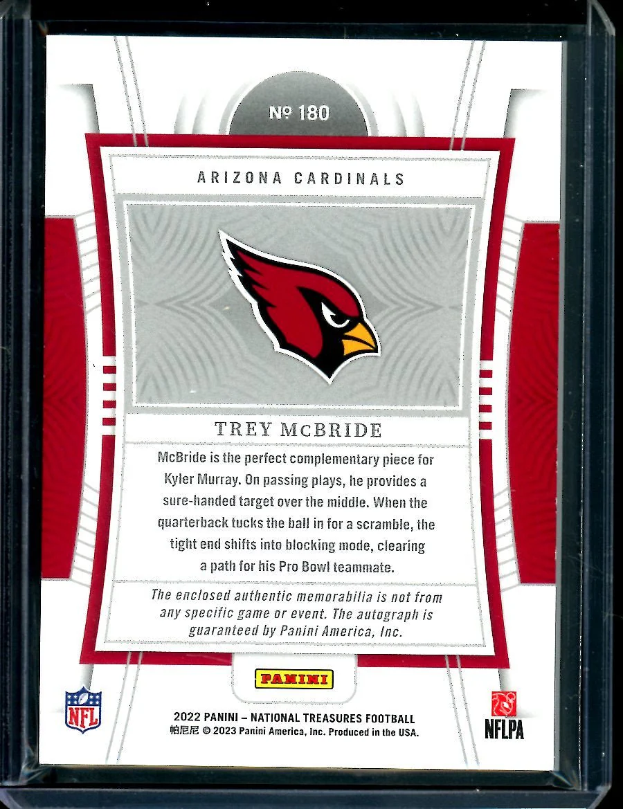 2022 Panini National Treasures Trey McBride Rookie True RPA /99 Cardinals - Image 2