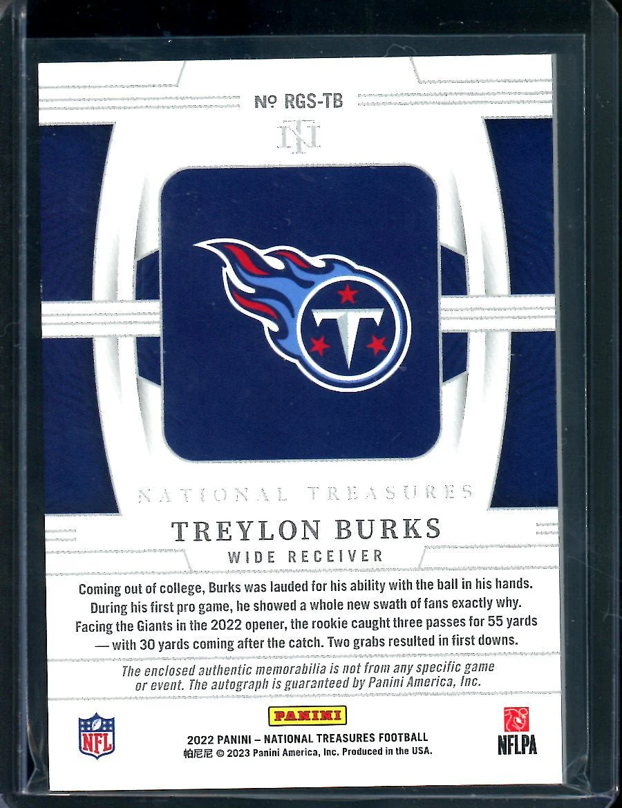 2022 Panini National Treasures Treylon Burks Rookie NFL Gear RPA /25 Titans - Image 2