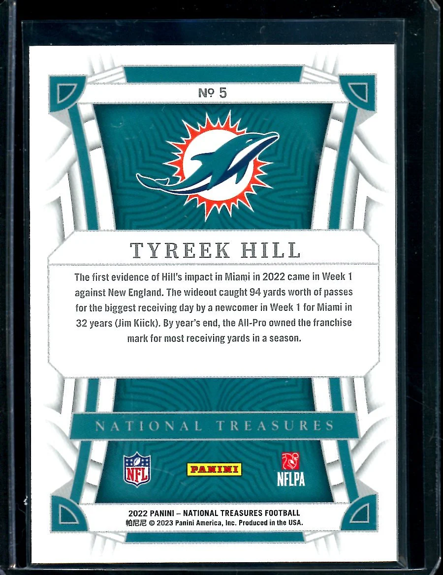 2022 Panini National Treasures Tyreek Hill Gold /15 Dolphins - Image 2