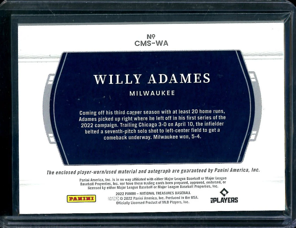 2022 Panini National Treasures Willy Adames Patch Auto /99 Brewers - Image 2