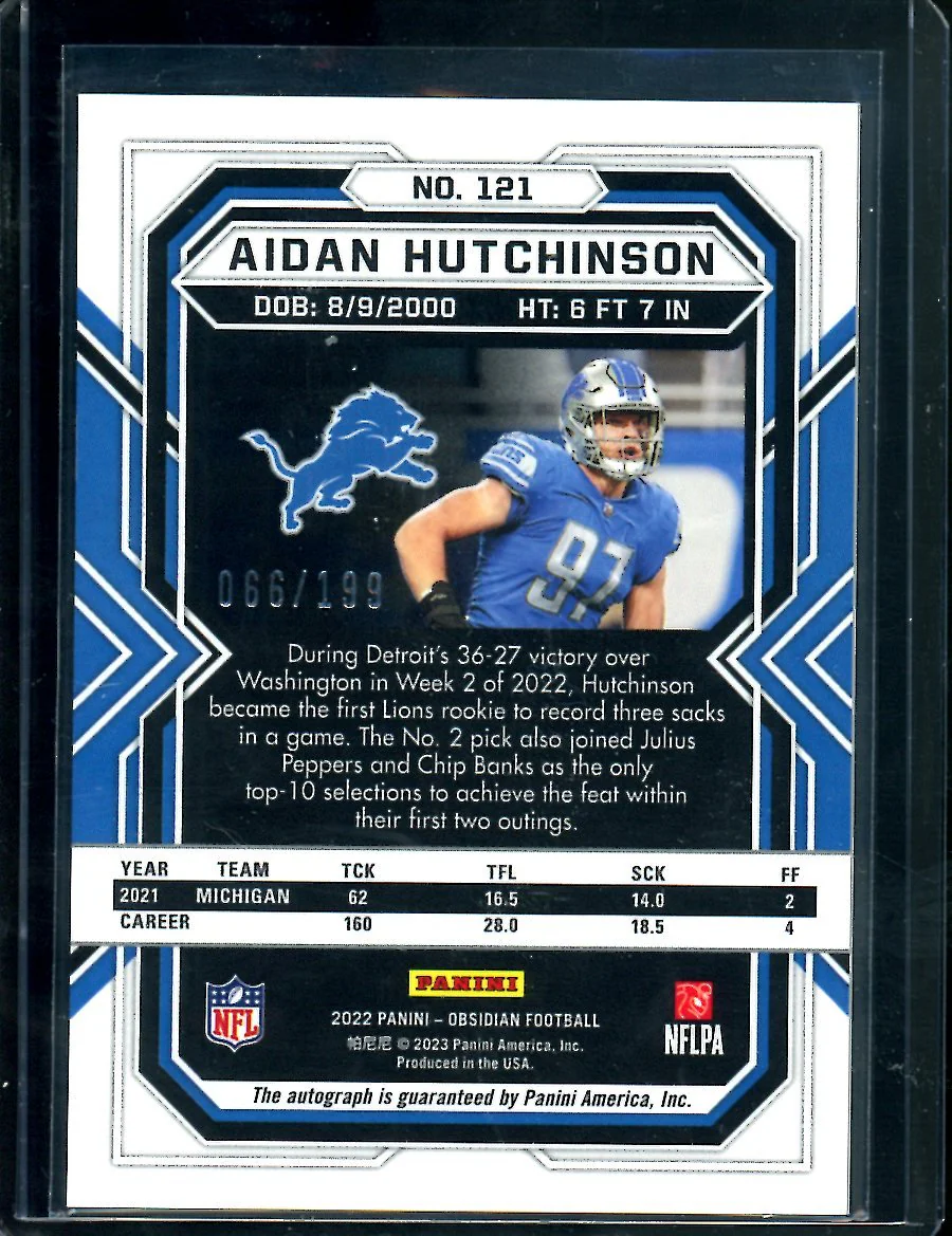 2022 Panini Obsidian Adian Hutchinson Rookie Auto /199 Lions - Image 2