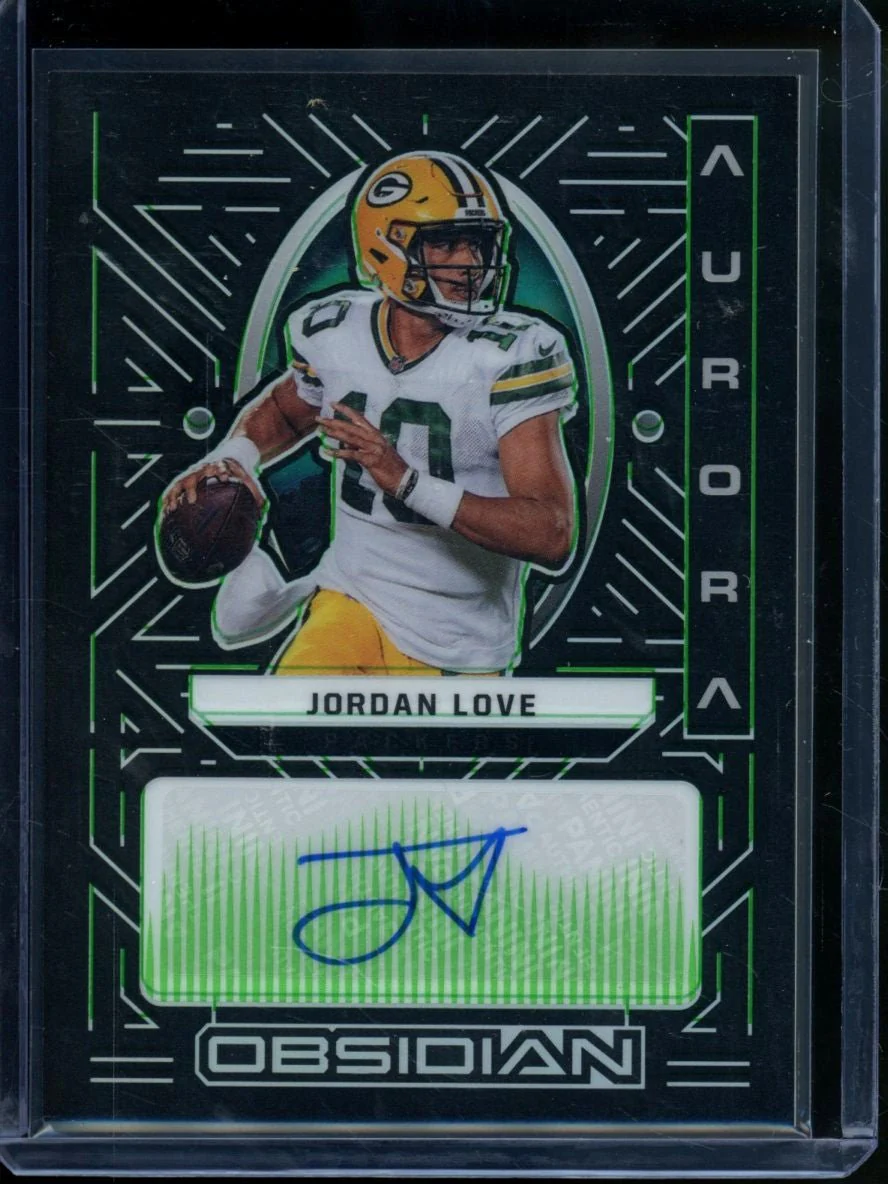 2022 Panini Obsidian Jordan Love Aurora Auto Electric Etch Green /50 Packers