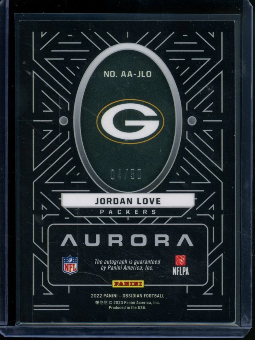 2022 Panini Obsidian Jordan Love Aurora Auto Electric Etch Green /50 Packers - Image 2