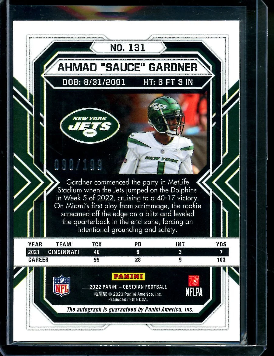2022 Panini Obsidian Sauce Gardner Rookie Auto /199 Jets - Image 2