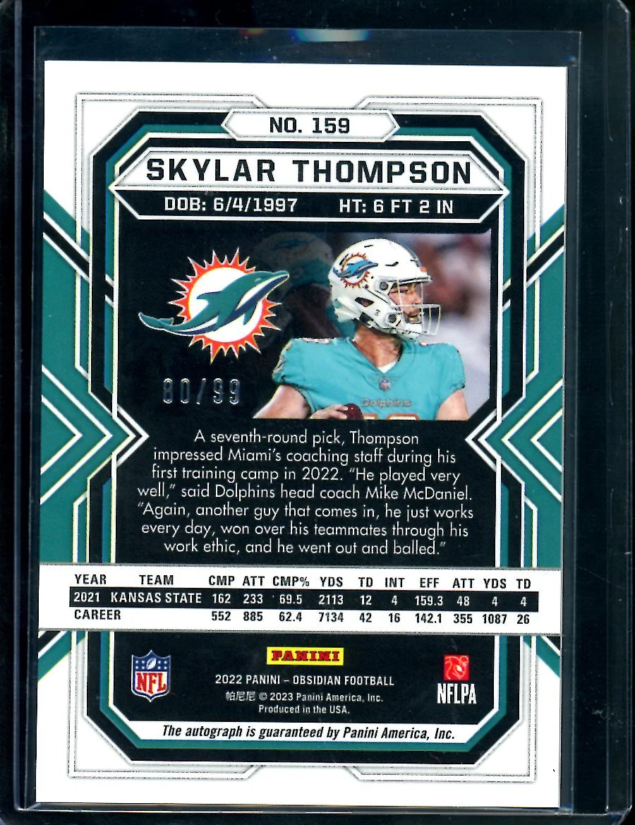 2022 Panini Obsidian Skylar Thompson Rookie Auto Orange Etch /99 Dolphins - Image 2