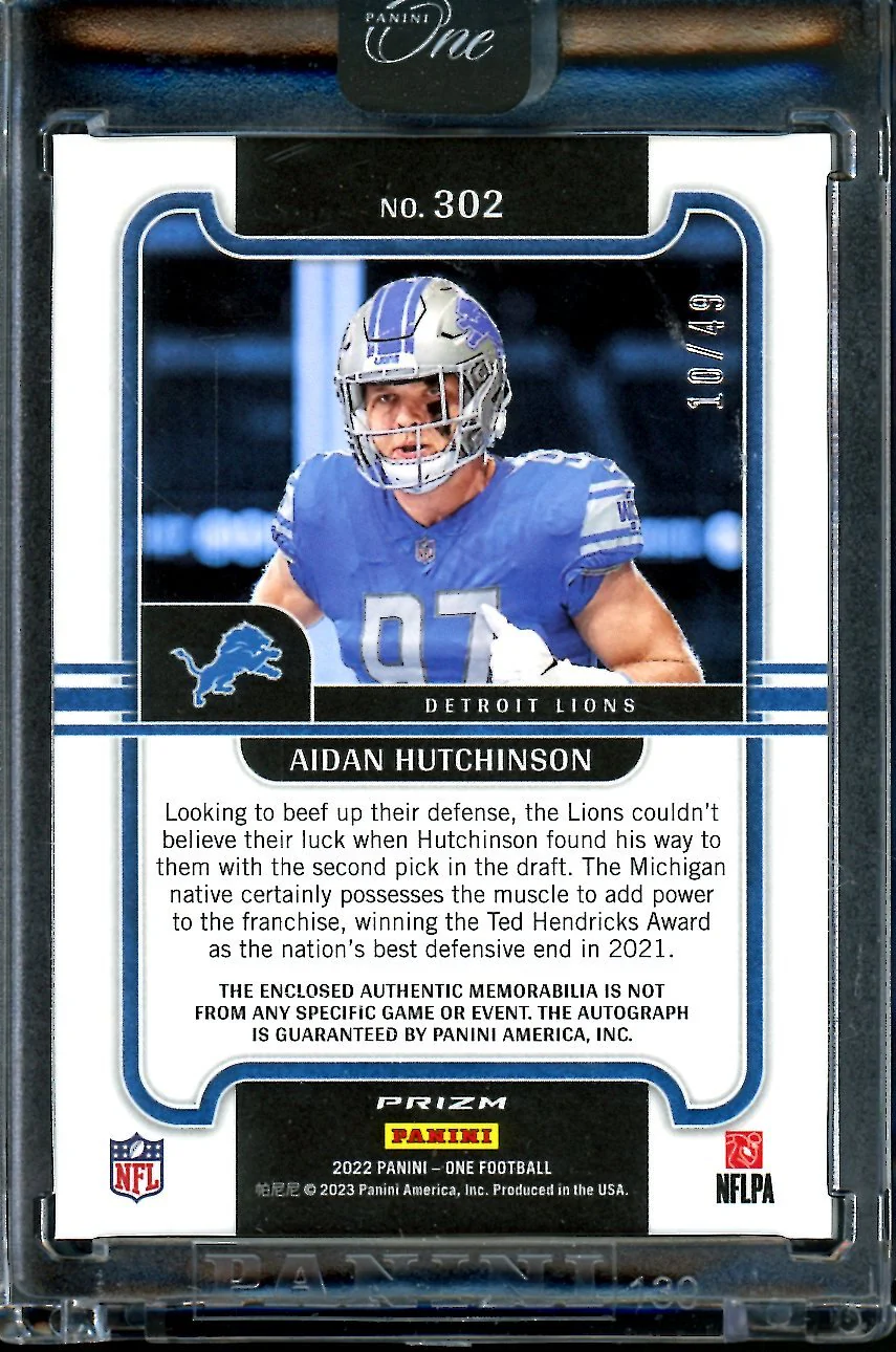 2022 Panini One Aidan Hutchinson Rookie RPA Green /49 Lions - Image 2