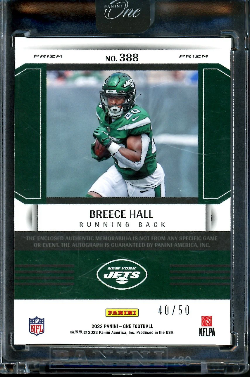 2022 Panini One Breece Hall Rookie Fractal RPA /50 Jets - Image 2