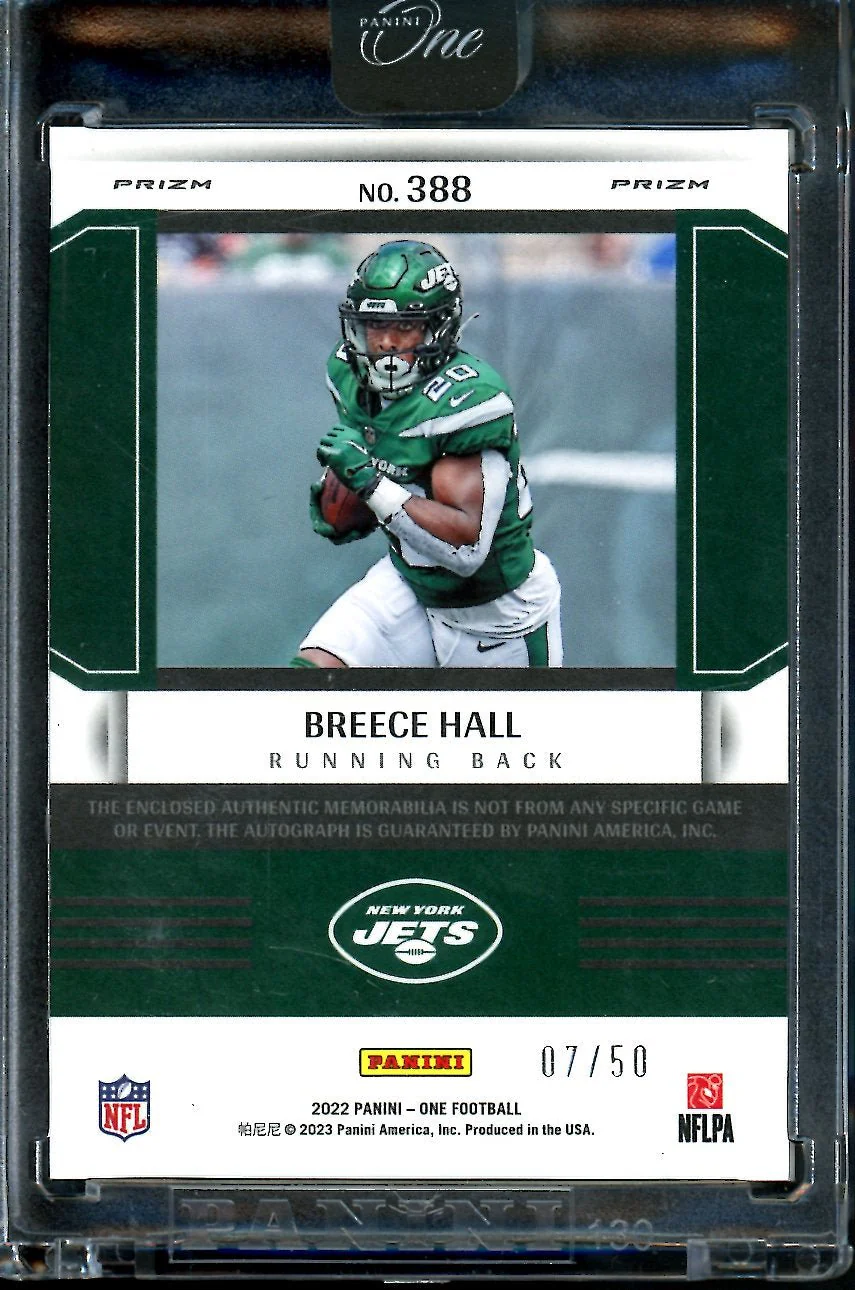 2022 Panini One Breece Hall Rookie RPA /50 Jets - Image 2