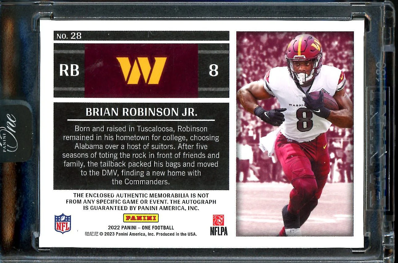 2022 Panini One Brian Robinson Jr. Rookie RPA /199 Commanders - Image 2