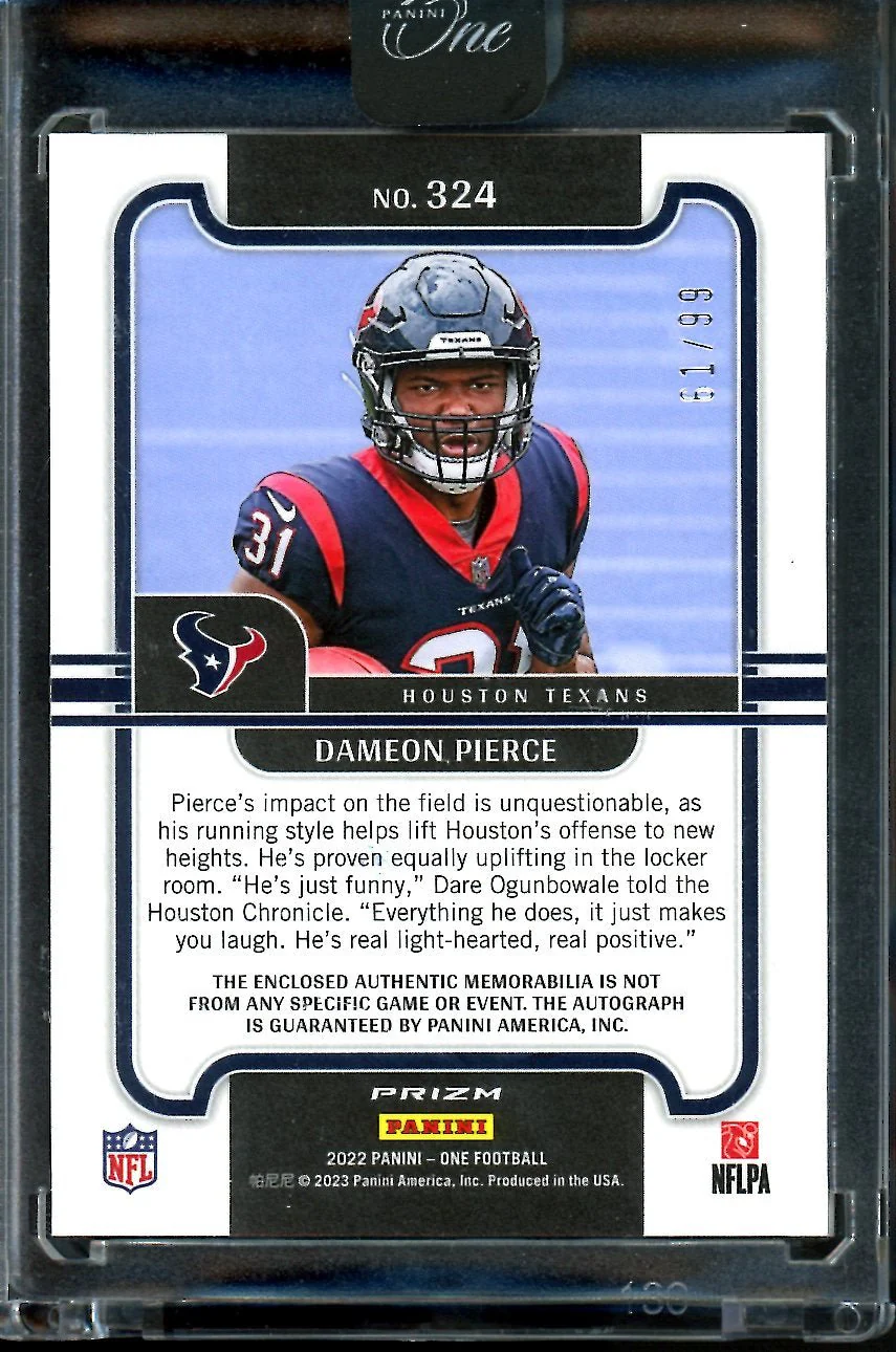 2022 Panini One Dameon Pierce Rookie Precision RPA /99 Texans - Image 2