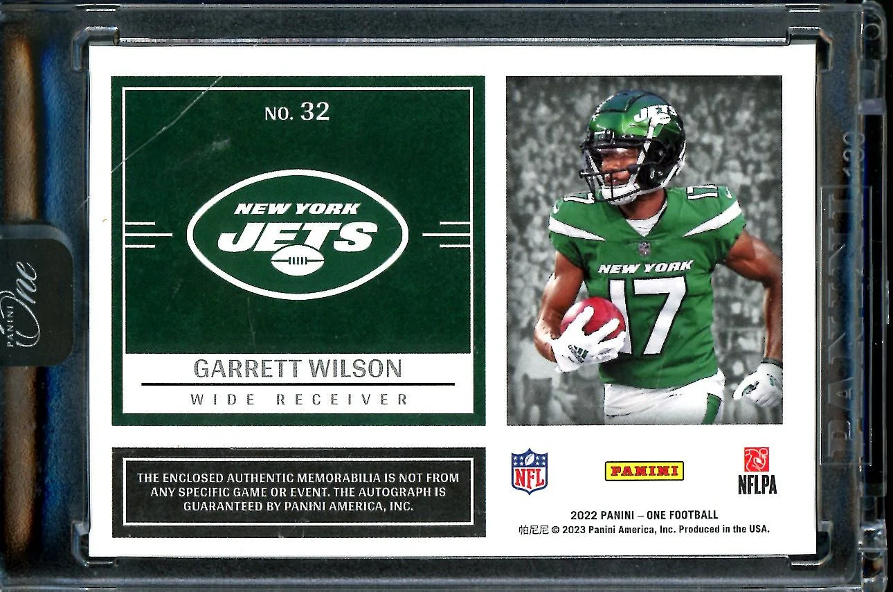 2022 Panini One Garrett Wilson Rookie RPA /75 Jets - Image 2