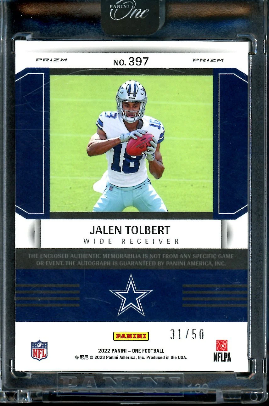 2022 Panini One Jalen Tolbert Rookie Fractal RPA /50 Cowboys - Image 2