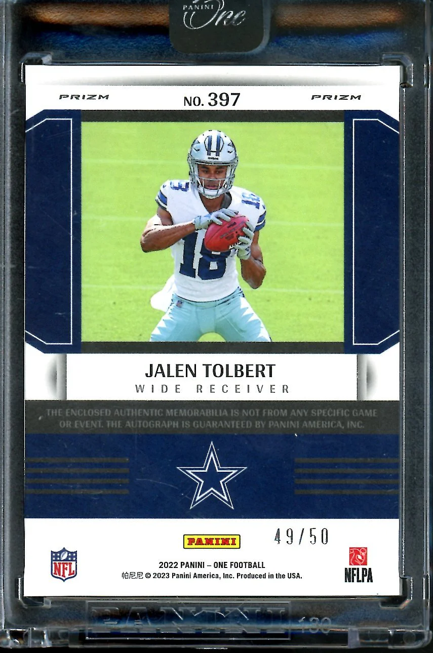 2022 Panini One Jalen Tolbert Rookie RPA /50 Cowboys - Image 2