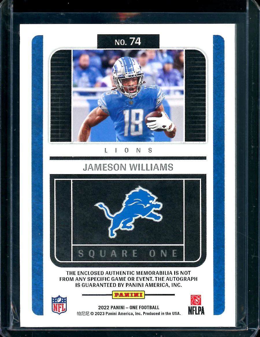 2022 Panini One Jameson Williams Rookie RPA /99 Lions - Image 2