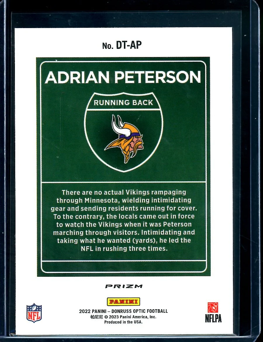 2022 Panini Optic Adrian Peterson Downtown SSP Vikings - Image 2
