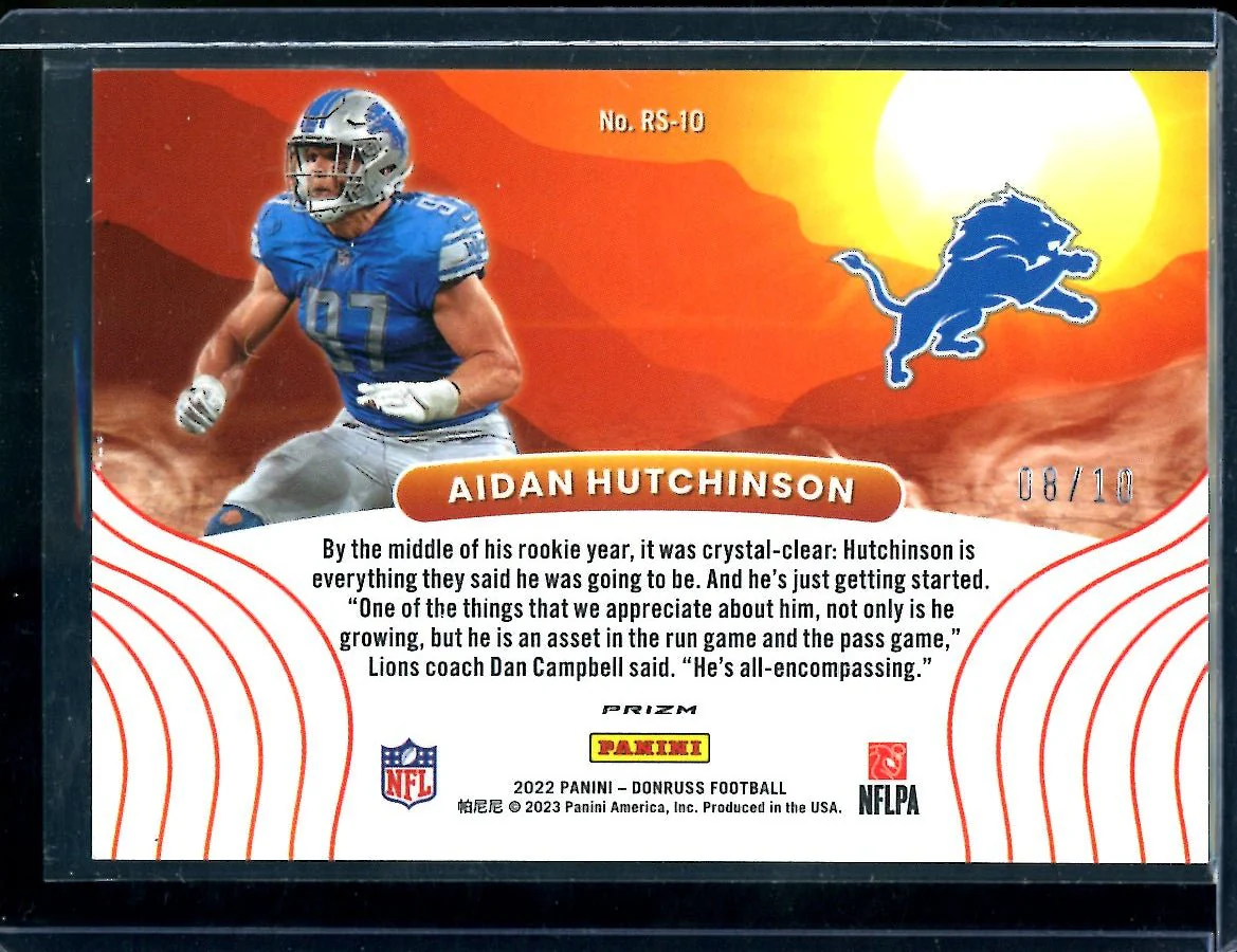 2022 Panini Optic Aidan Hutchinson Rookie Rising Suns Gold /10 Lions - Image 2