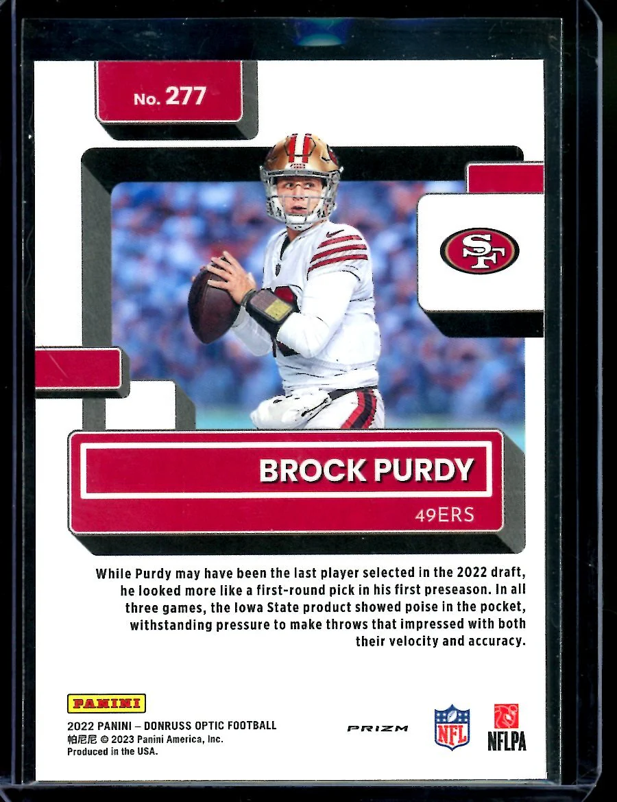 2022 Panini Optic Brock Purdy Rookie Purple Shock 49ers - Image 2