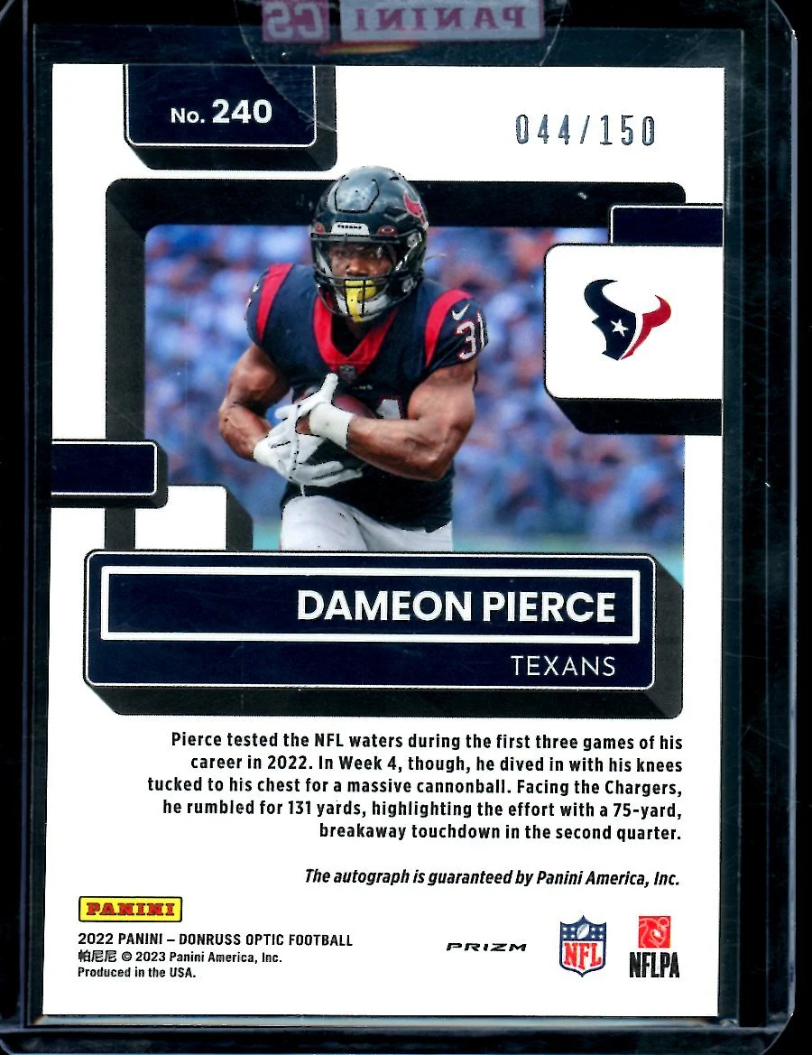 2022 Panini Optic Dameon Pierce Rookie Auto Texans - Image 2