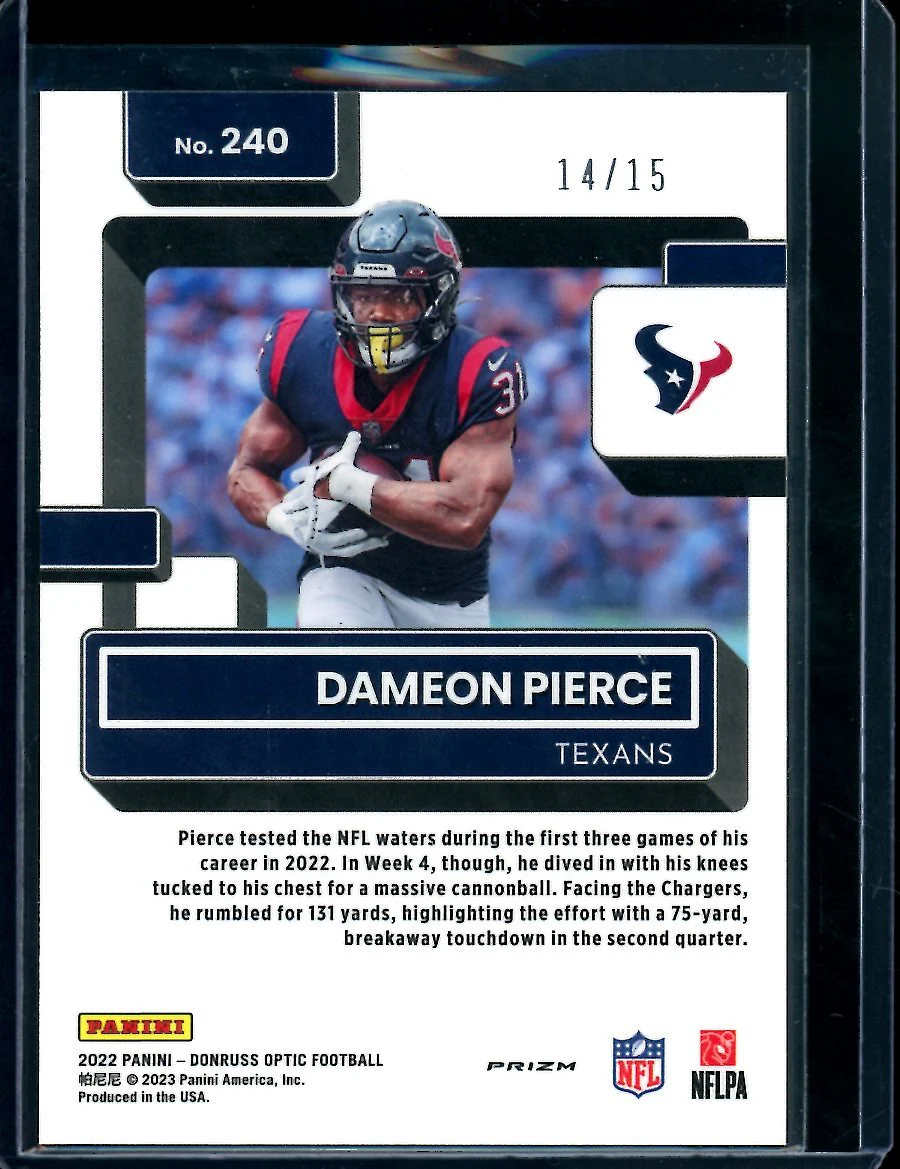 2022 Panini Optic Dameon Pierce Rookie Purple Stars /15 Texans - Image 2