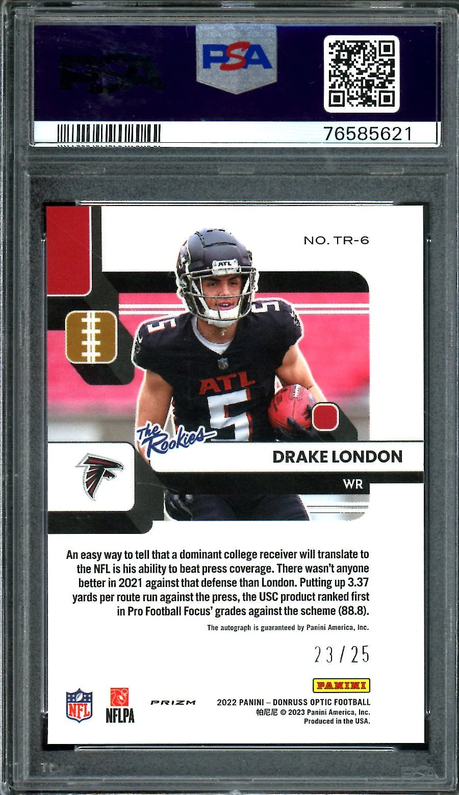2022 Panini Optic Drake London Rookie The Rookies Auto Purple Stars /25 PSA 10 Falcons - Image 2