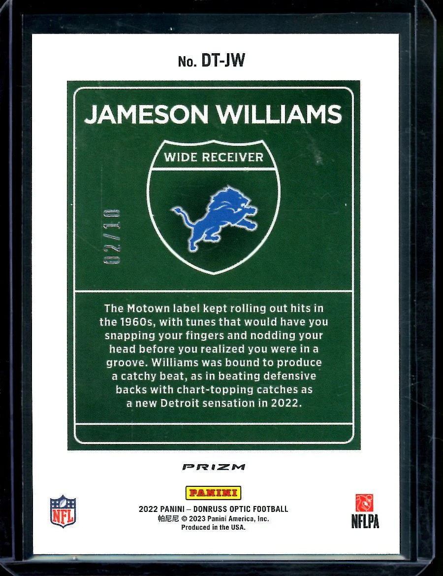 2022 Panini Optic Jameson Williams Rookie Downtown Gold /10 SSP Lions - Image 2