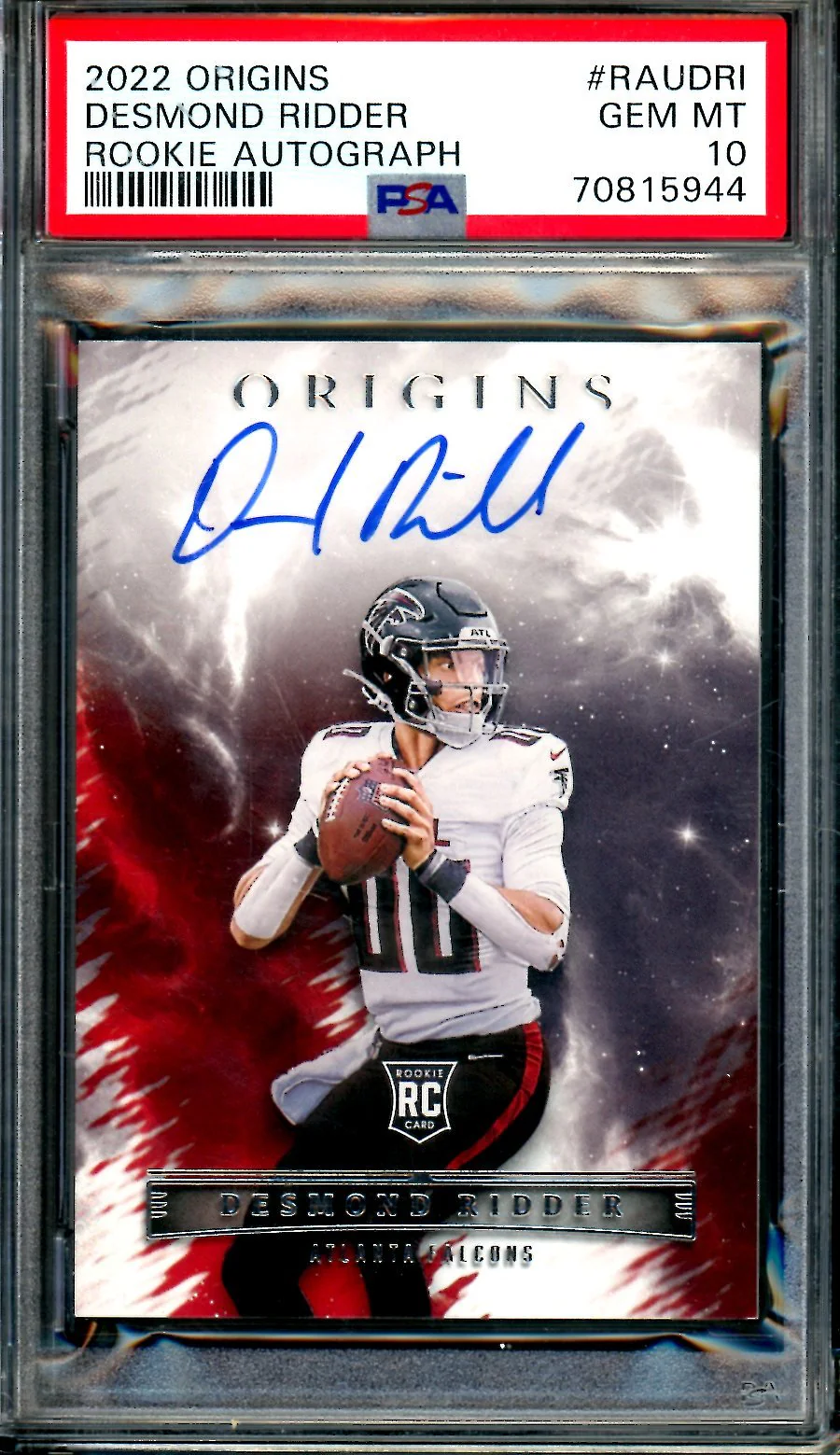 2022 Panini Origins Desmond Ridder Rookie Auto PSA 10 Falcons