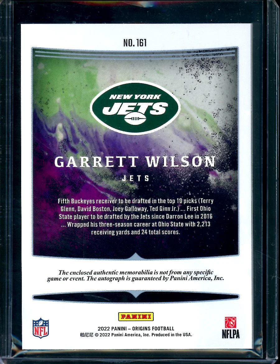 2022 Panini Origins Garrett Wilson Rookie RPA Jets - Image 2