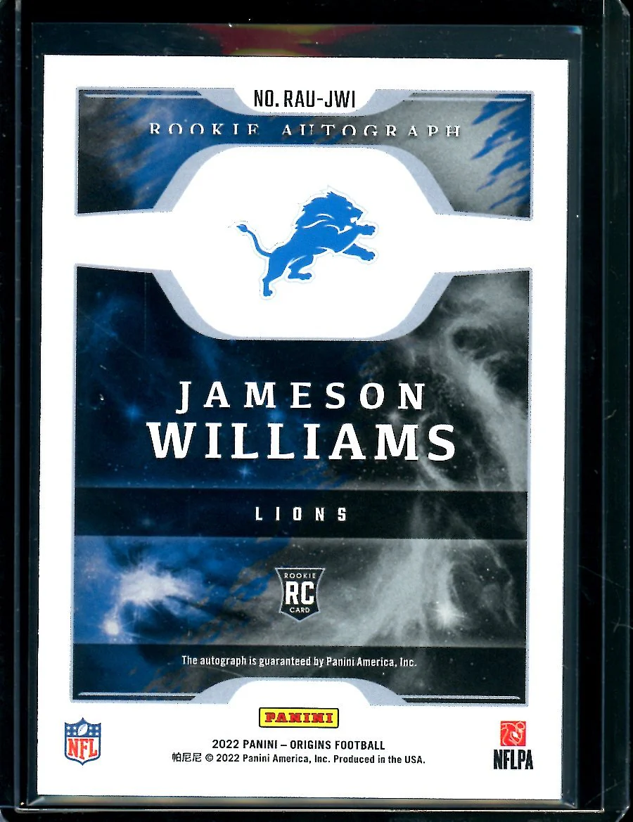 2022 Panini Origins Jameson Williams Rookie Auto Lions - Image 2