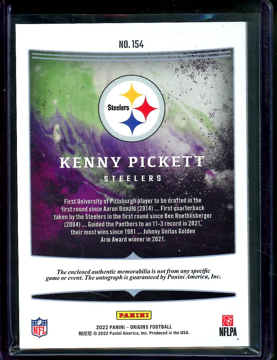 2022 Panini Origins Kenny Pickett Rookie RPA Red /99 Steelers - Image 2