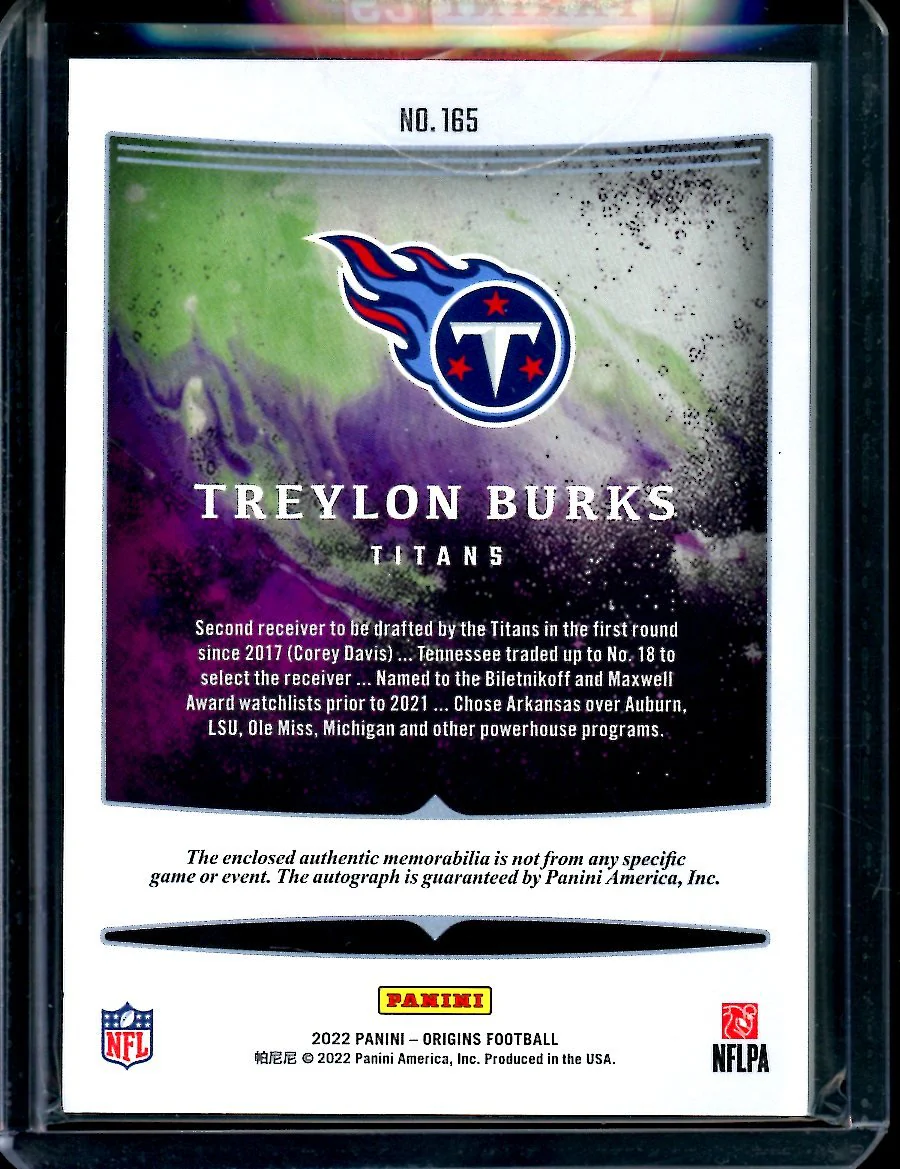 2022 Panini Origins Treylon Burks Rookie RPA Orange /75 Titans - Image 2