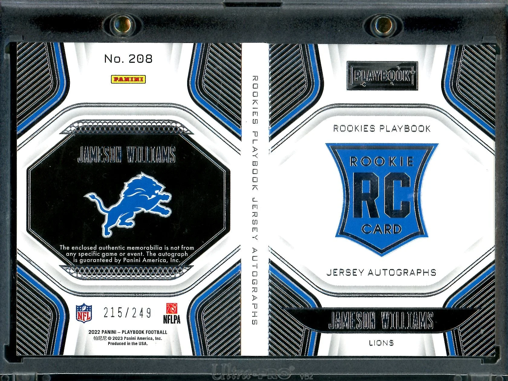 2022 Panini Playbook Jameson Williams Rookie Booklet RPA /249 Lions - Image 2