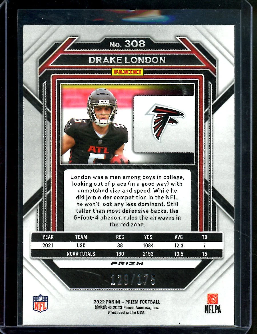 2022 Panini Prizm Drake London Rookie Green Yellow Hyper /175 Falcons - Image 2
