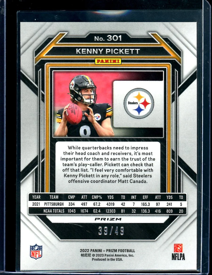 2022 Panini Prizm Kenny Pickett Rookie Purple Power /49 Steelers - Image 2