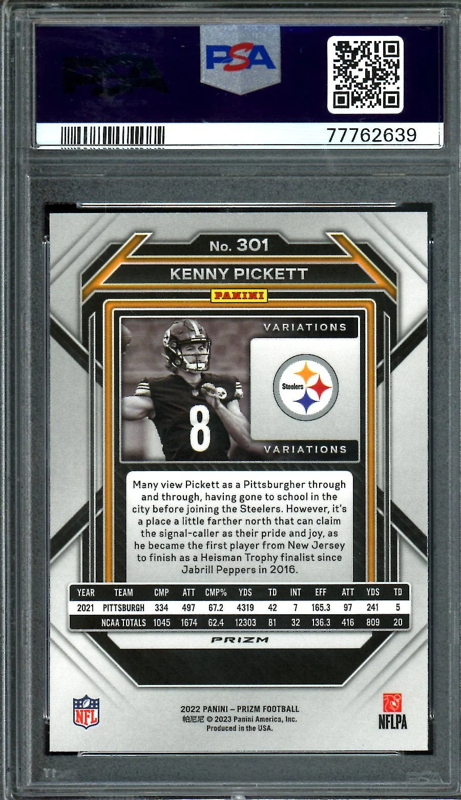 2022 Panini Prizm Kenny Pickett Rookie Variation PSA 9 Steelers - Image 2