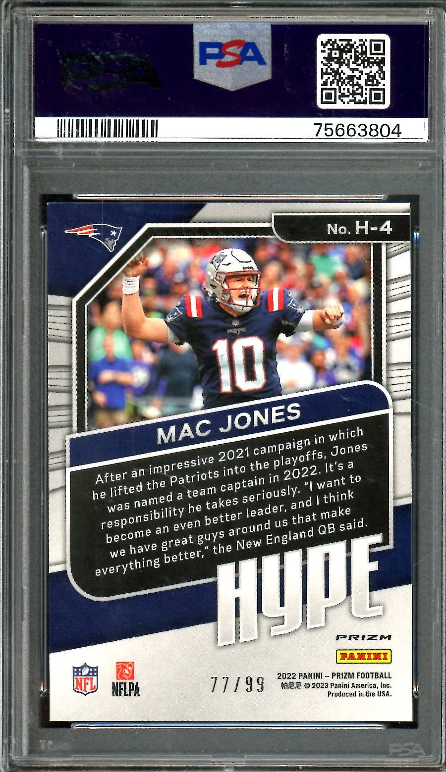 2022 Panini Prizm Mac Jones Hype Blue Ice /99 PSA 9 Patriots - Image 2