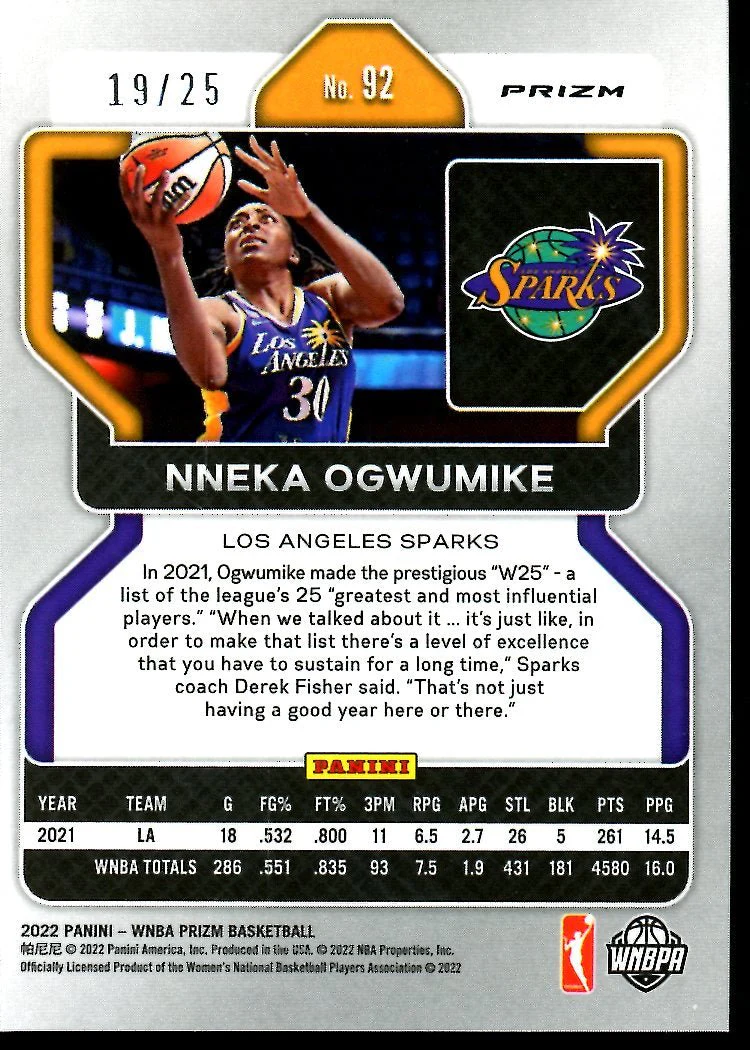 2022 Panini Prizm Nneka Ogwumike Mojo /25 Sparks - Image 2