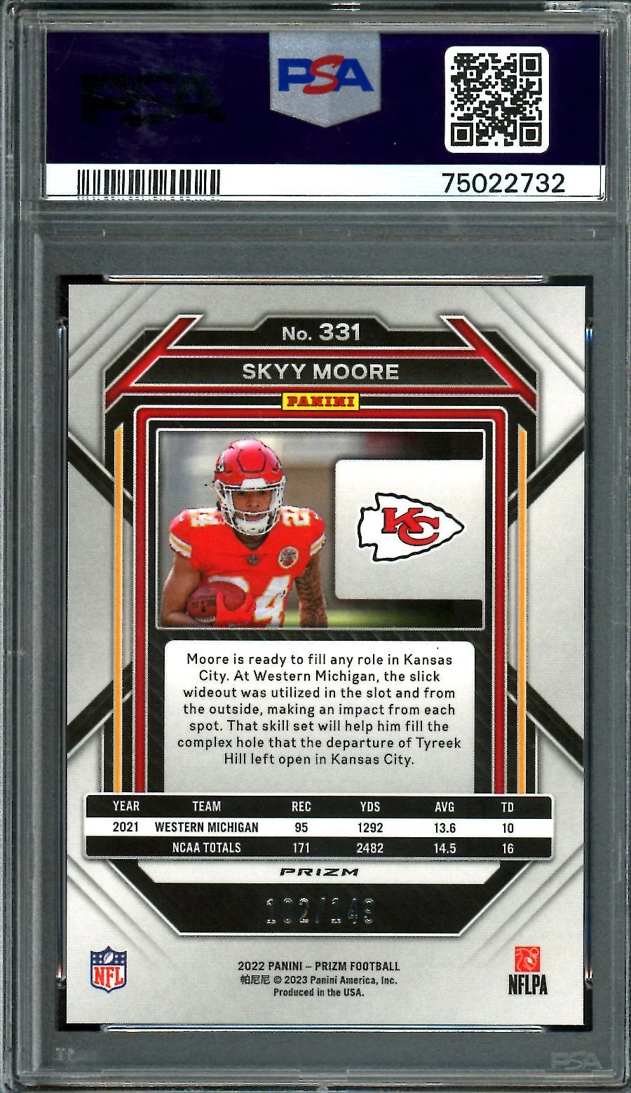 2022 Panini Prizm Skyy Moore Rookie Red Wave /149 PSA 10 Chiefs - Image 2