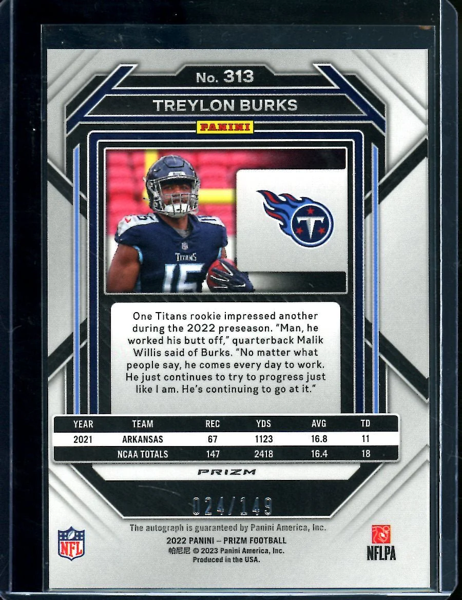 2022 Panini Prizm Treylon Burks Rookie Auto Red Wave /149 Titans - Image 2