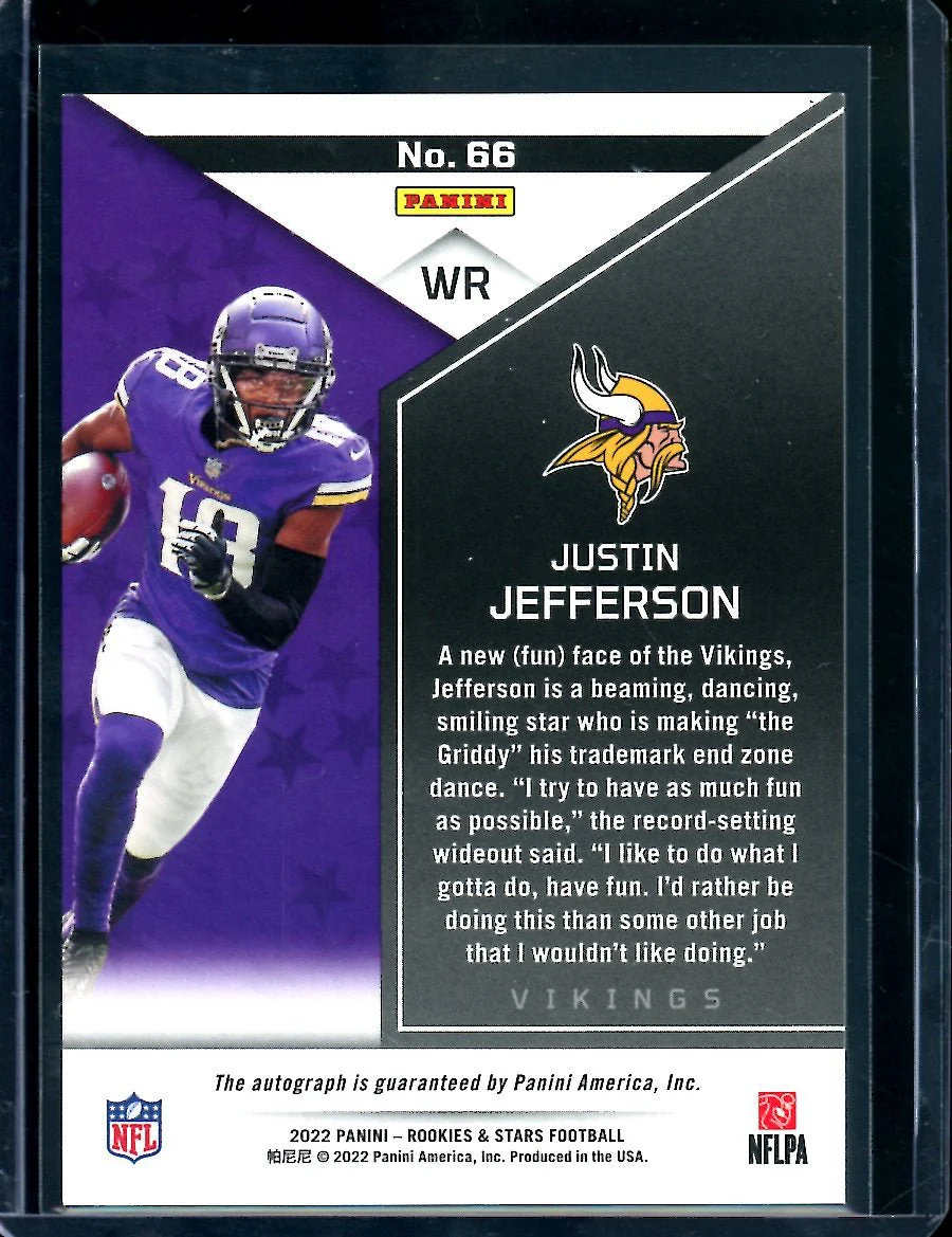 2022 Panini Rookies & Stars Justin Jefferson Auto /15 Vikings - Image 2