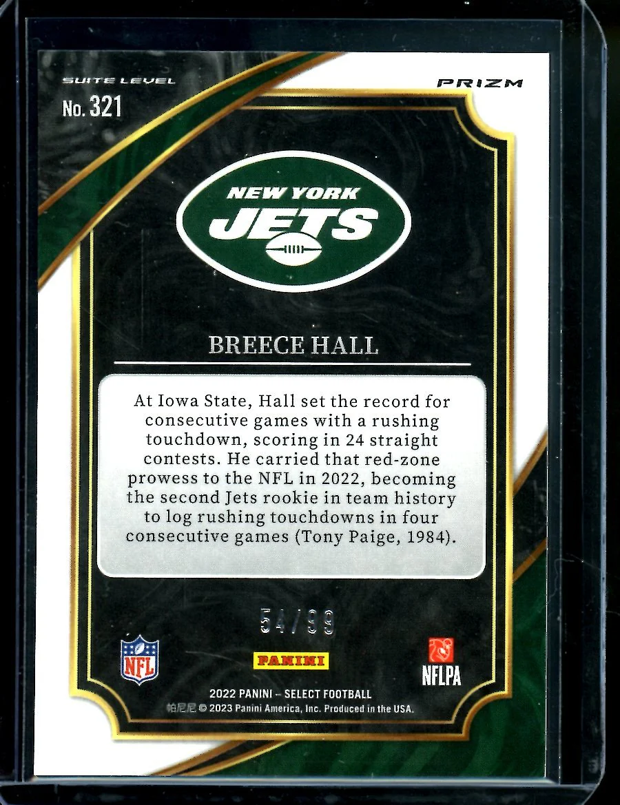 2022 Panini Select Breece Hall Rookie Suite Level Blue /99 Jets - Image 2