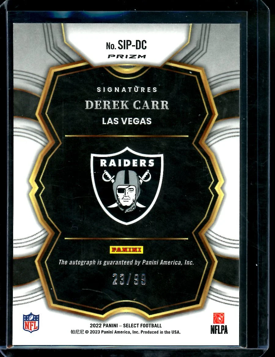 2022 Panini Select Derek Carr Silver Auto /99 Raiders - Image 2
