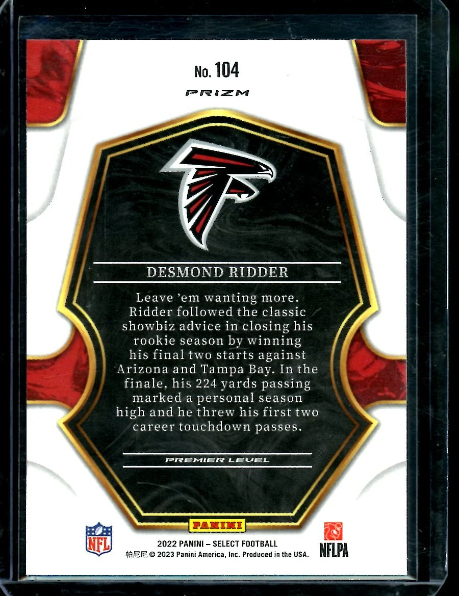 2022 Panini Select Desmond Ridder Rookie Silver Premier Level Falcons - Image 2