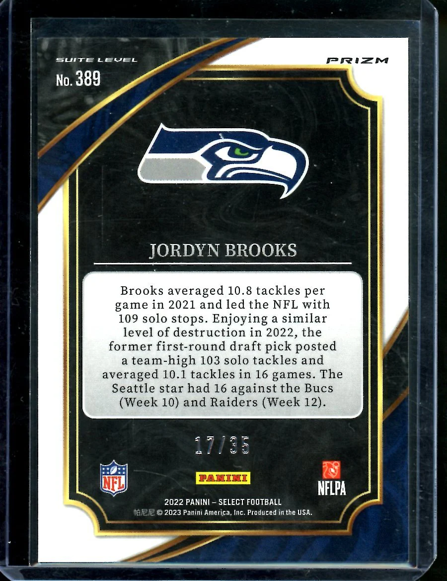 2022 Panini Select Jordyn Brooks Suite Level White /35 Seahawks - Image 2
